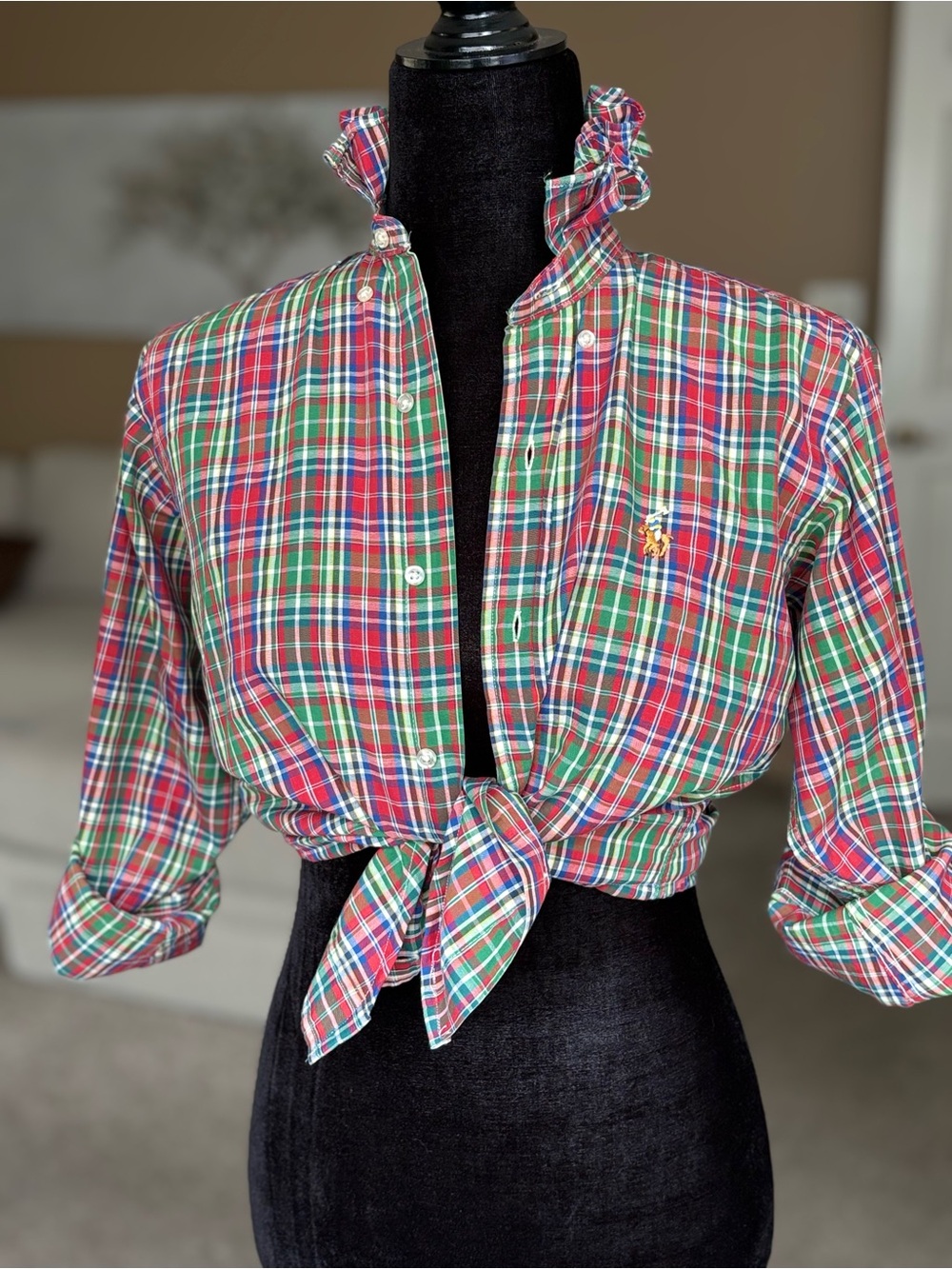 Reworked Polo by Ralph Lauren Red & Green Plaid Button-Front Shirt Girls L